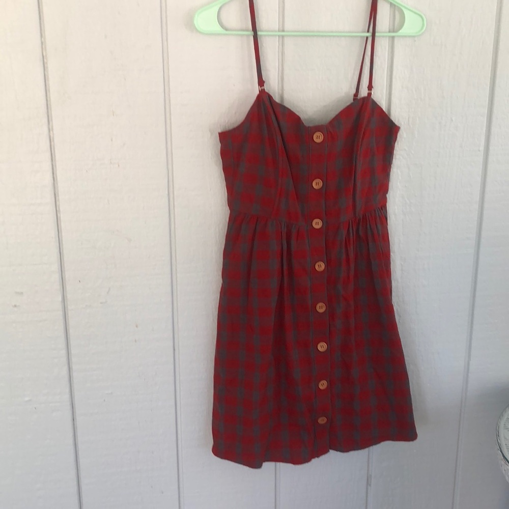 Grey/ Red check fall dress